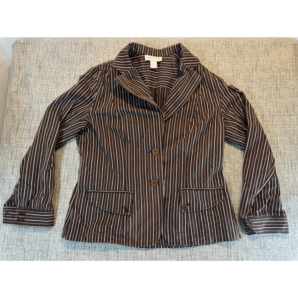 VINTAGE 90s Jones New York Blazer Fitted Petite‎ 2P Striped Brown Chic 80s Core
